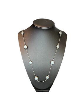 Vintage Silver tone bezel-set round blue glass Stations